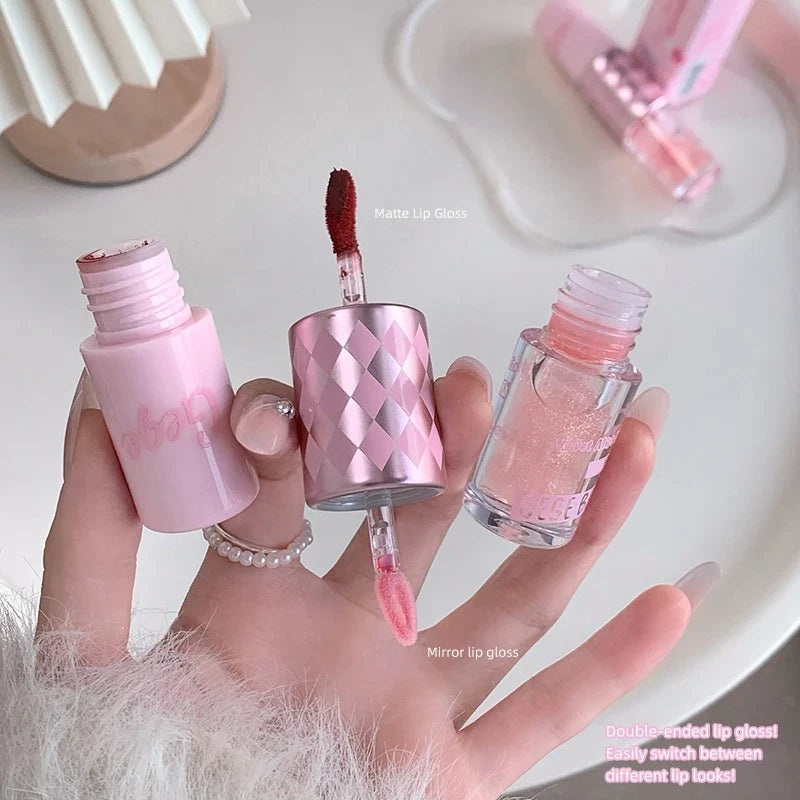 Gege Bear Double-End Lip Glaze – Mirror Gloss & Matte Velvet Dual-End Lip Gloss Qme