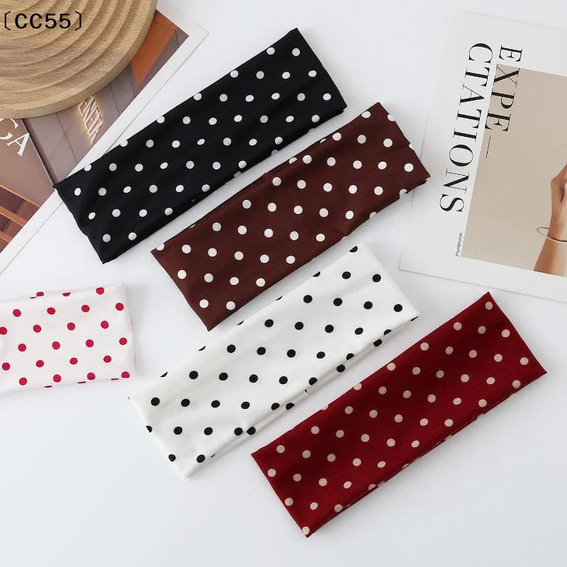 Retro Boho Wide Stretch Headband – Polka Dot Hair Accessory Wide Hair Headband Qst