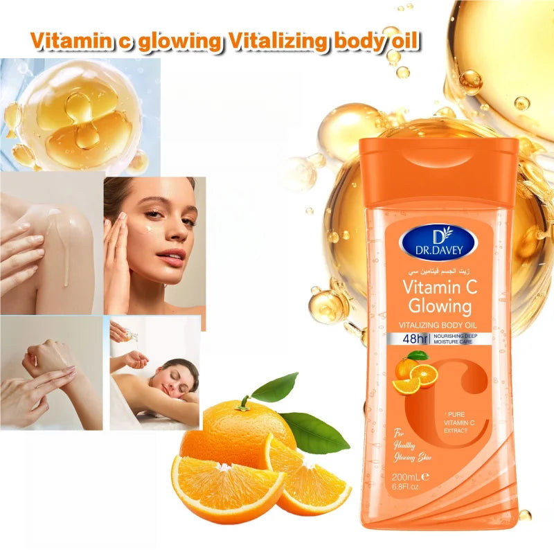 DR.DAVEY Vitamin C Body Oil 2×200ml – Moisturizing Skin Care Vitamin C Body Oil Qst