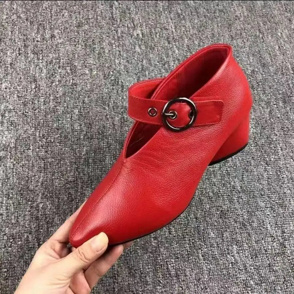 Women's V-Shape Pointed Toe Slip-On Spike Heel Mule Boots Heeled Mule Boots Qst WC169 Red B 37