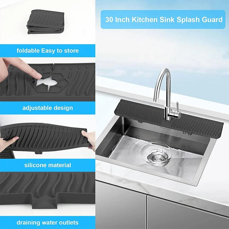 Silicone Sink Splash Guard Faucet Drip Catcher Mat – 75cm Sink Splash Guard Mat Qme