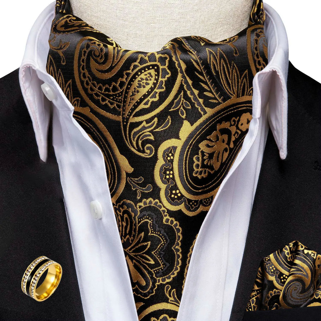 Men's Ascot Tie Cravat Set with Pocket Square & Decorative Ring Ascot Cravat Set Qme AS-1058-JZ0020