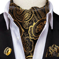 Men's Ascot Tie Cravat Set with Pocket Square & Decorative Ring Ascot Cravat Set Qme AS-1058-JZ0020