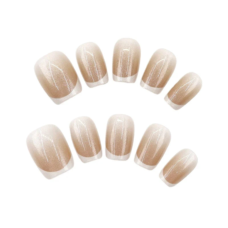 French Pearlescent Glitter Short Square Press-On False Nails Press-On False Nails Qme