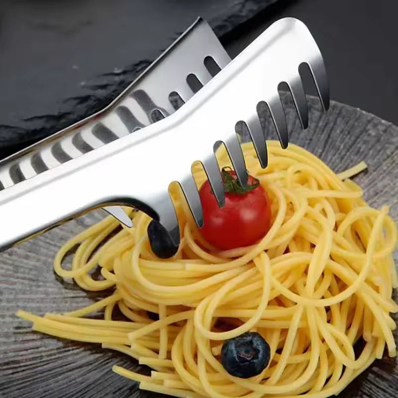 9-Inch Stainless Steel Spaghetti Tongs – Noodle Pasta Clip Kitchen Tongs Qst