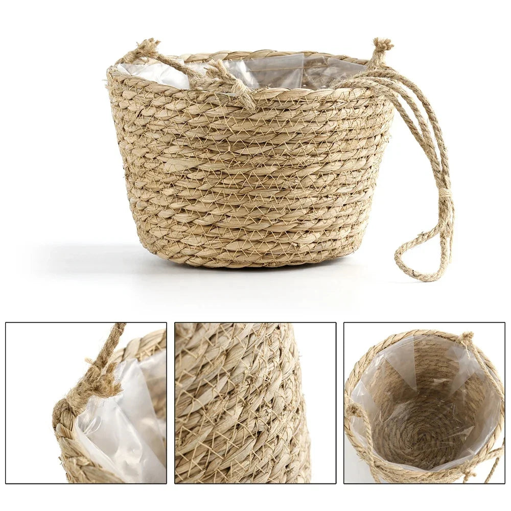 Woven Rattan Hanging Basket Planter for Orchids & Flowers Hanging Basket Planter Qme