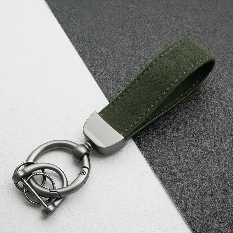 Leather Suede Car Keychain – Metal Pendant Ornament Ring Leather Keychain Qme A8