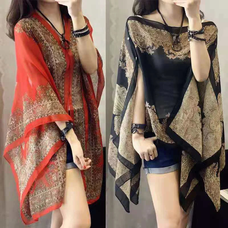Oversized Chiffon Printed Shawl Scarf – UV Beach Wrap 110×160 Chiffon Shawl Scarf Qst