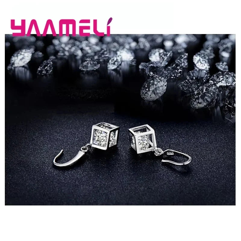 925 Sterling Silver Cubic Zirconia Necklace & Earring Set Silver Jewelry Set Qme