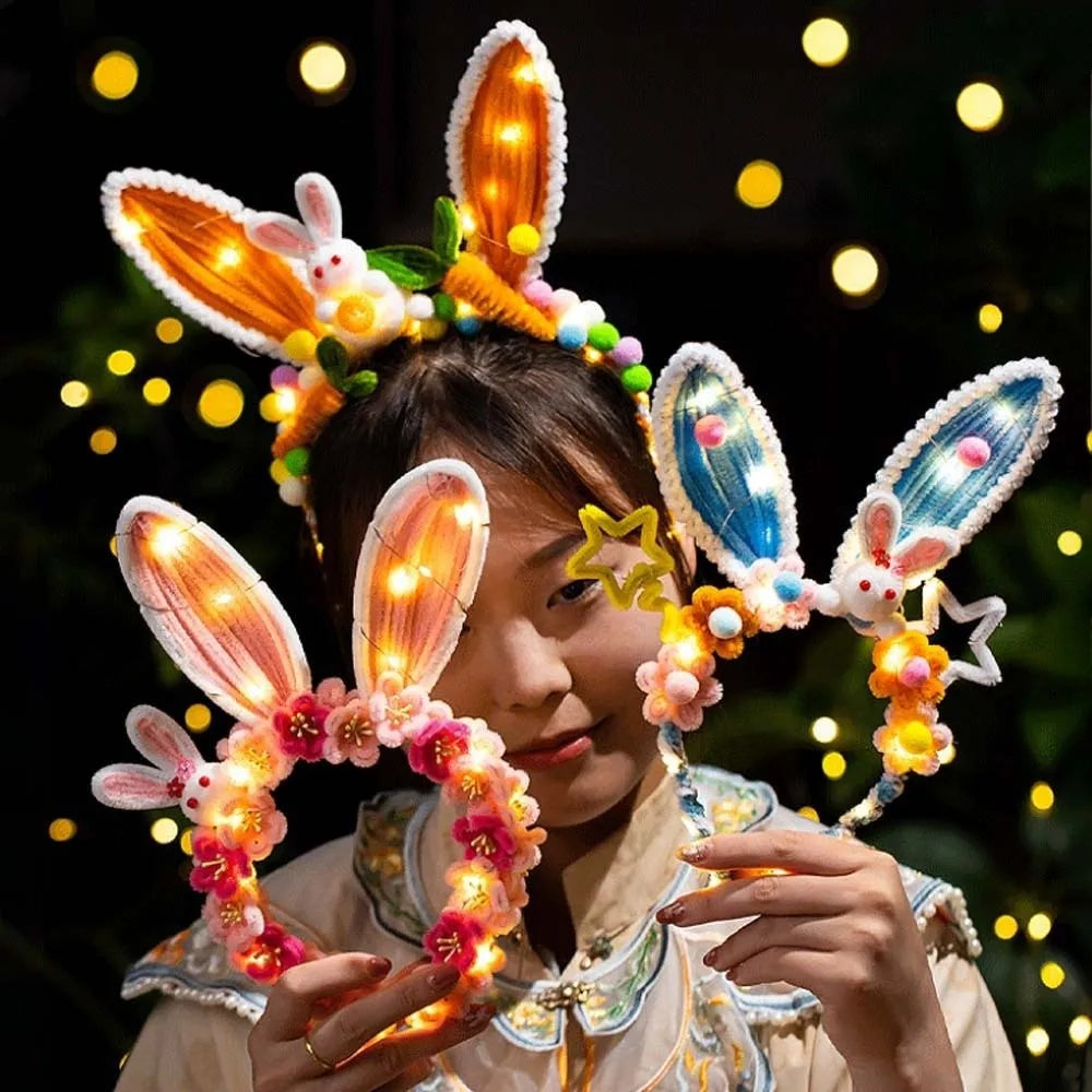 Handmade Glowing Bunny Headband – Twisted Rabbit Hair Hoop Novelty Hair Headband Qme
