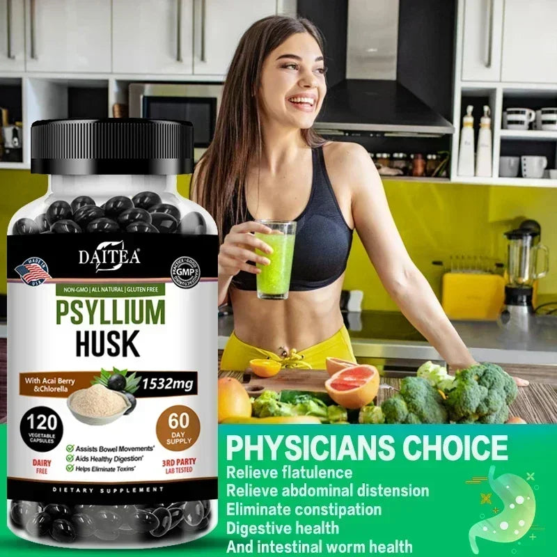 Psyllium Husk Capsules – Non-GMO, Gluten-Free Natural Fiber Fiber Supplement Qst