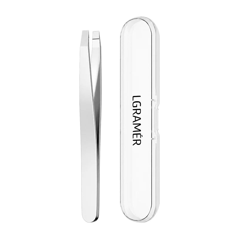 Precision Slant Eyebrow Tweezers with Travel Case – Stainless Steel Eyebrow Tweezers Qst silver-1pcs
