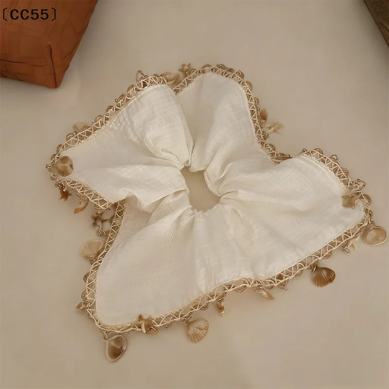 Seashell Tassel Scarf Hair Tie – Bohemian Beach Style Scarf Hair Tie Qst