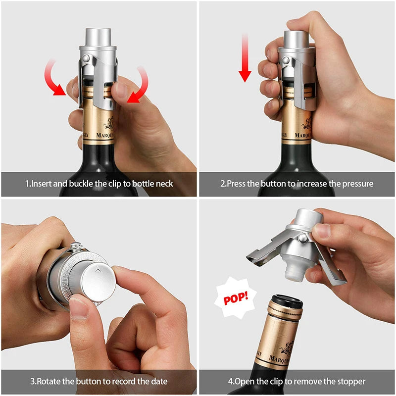 Champagne Stopper with Built-In Pump – Sparkling Wine Saver Wine Bottle Stopper Qst
