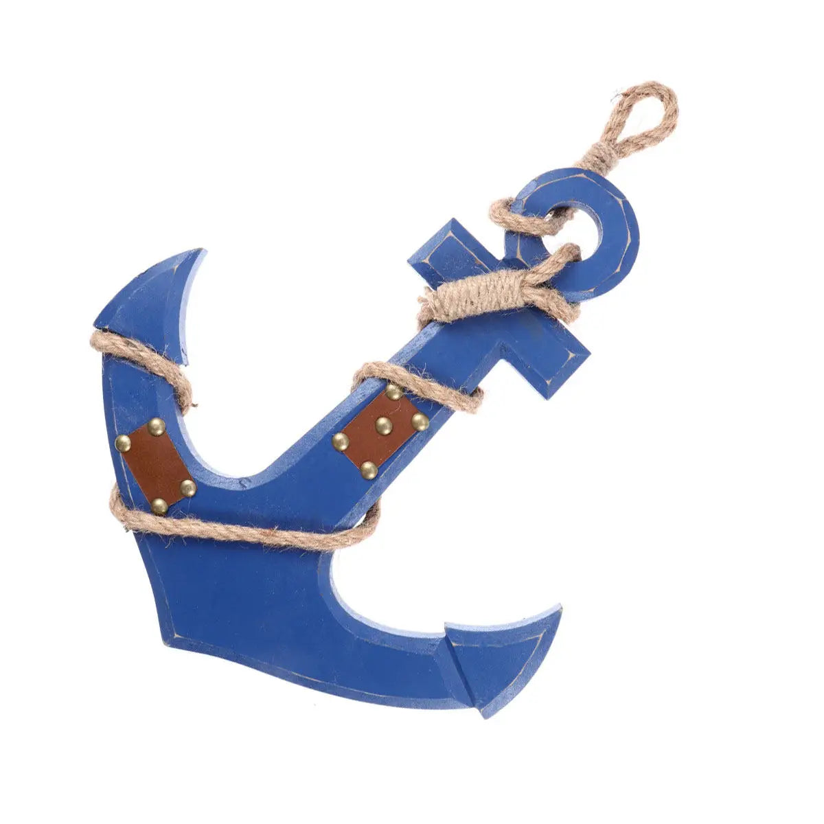 Nautical Anchor Wall Decor – Blue Distressed Wood & Rope Accent Nautical Wall Decor Qme
