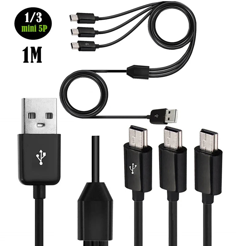 1M USB to 3x Mini USB 5-Pin Y Splitter Charging & Data Cable USB Splitter Cable Qme
