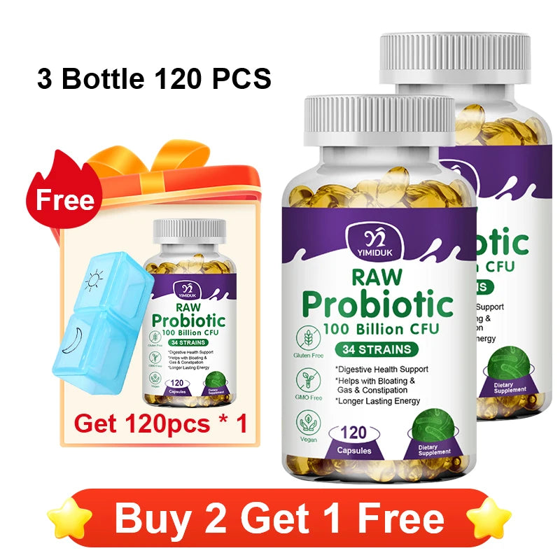 Yimiduk 100 Billion CFU Probiotic – 34 Strains, 120 Capsules Probiotic Supplement Qst 3 x 120pcs Improve
