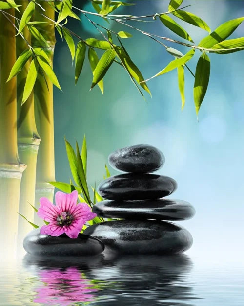 Green Bamboo Zen Stone Canvas Wall Art – Unframed Print Canvas Wall Art Qst 18 40x60cm Unframed