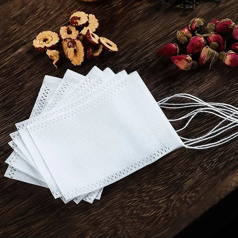 Disposable Drawstring Tea Filter Bags | Non-Woven, 100 Pack Tea Filter Bags Qme
