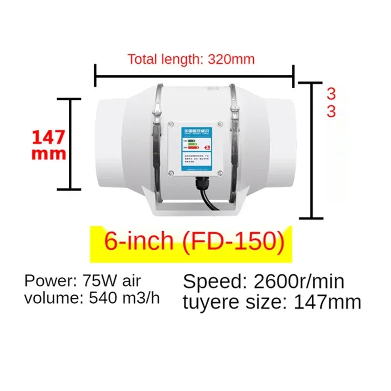 ZARTSEN Quiet Inline Duct Fan – Bathroom & Kitchen Ventilation Inline Exhaust Fan Qst purecoppermotor6inch AU