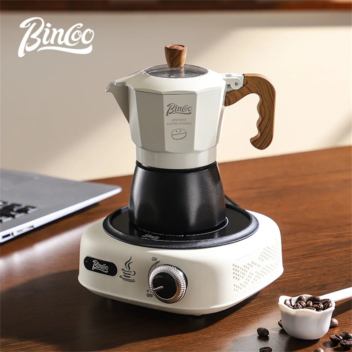Bincoo Dual Valve Moka Pot Espresso Set with Electric Stove Moka Pot Set Qst
