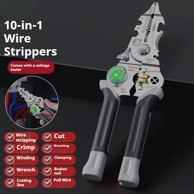 10-in-1 Wire Stripper Twister with Electricity Measurement Wire Stripping Pliers Qme black