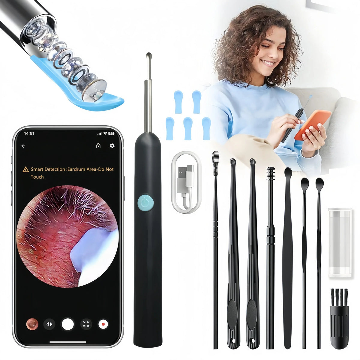 Visual Ear Wax Cleaner with HD Camera & LED – iOS & Android Ear Cleaning Camera Qst