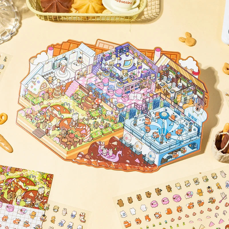 Cute 3D Cartoon Puzzle Stickers – Stereoscopic Cabin Scene 3D Puzzle Stickers Qme