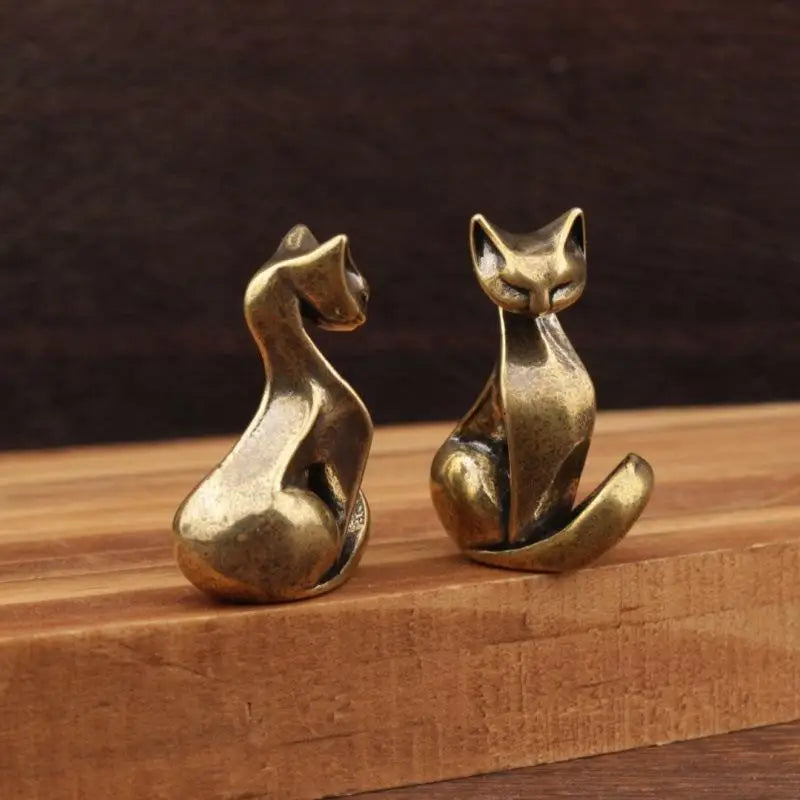 Brass Cat Figurine Vintage Desktop Sculpture Small Ornament Desktop Cat Figurine Qme