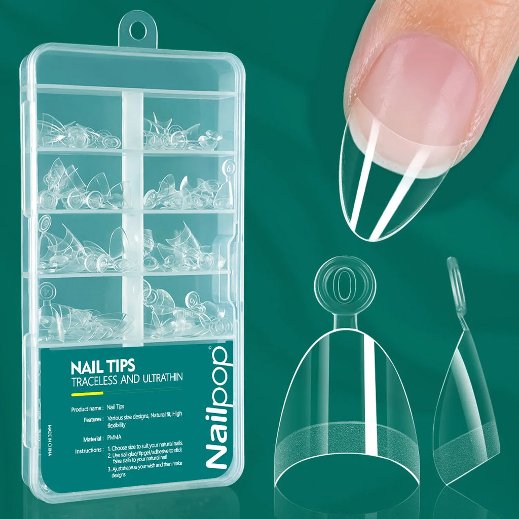 Nailpop Soft Gel Half Almond Nail Tips 120pc – 12 Sizes Artificial Nail Tips Qme