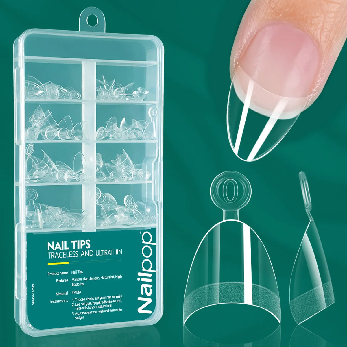 Nailpop Soft Gel Half Almond Nail Tips 120pc – 12 Sizes Artificial Nail Tips Qme