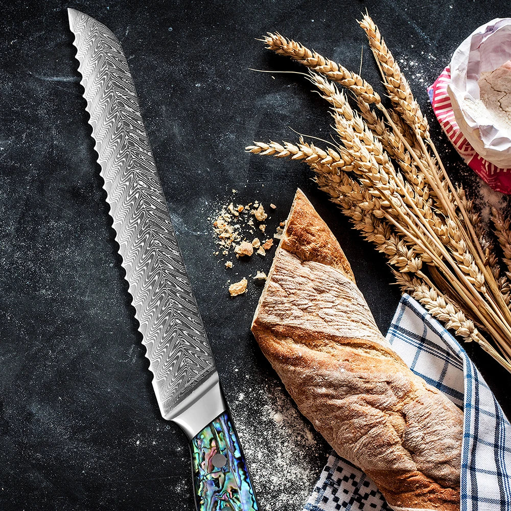 XITUO 8-Inch Damascus Steel Serrated Bread Knife | Bakers Serrated Bread Knife Qst