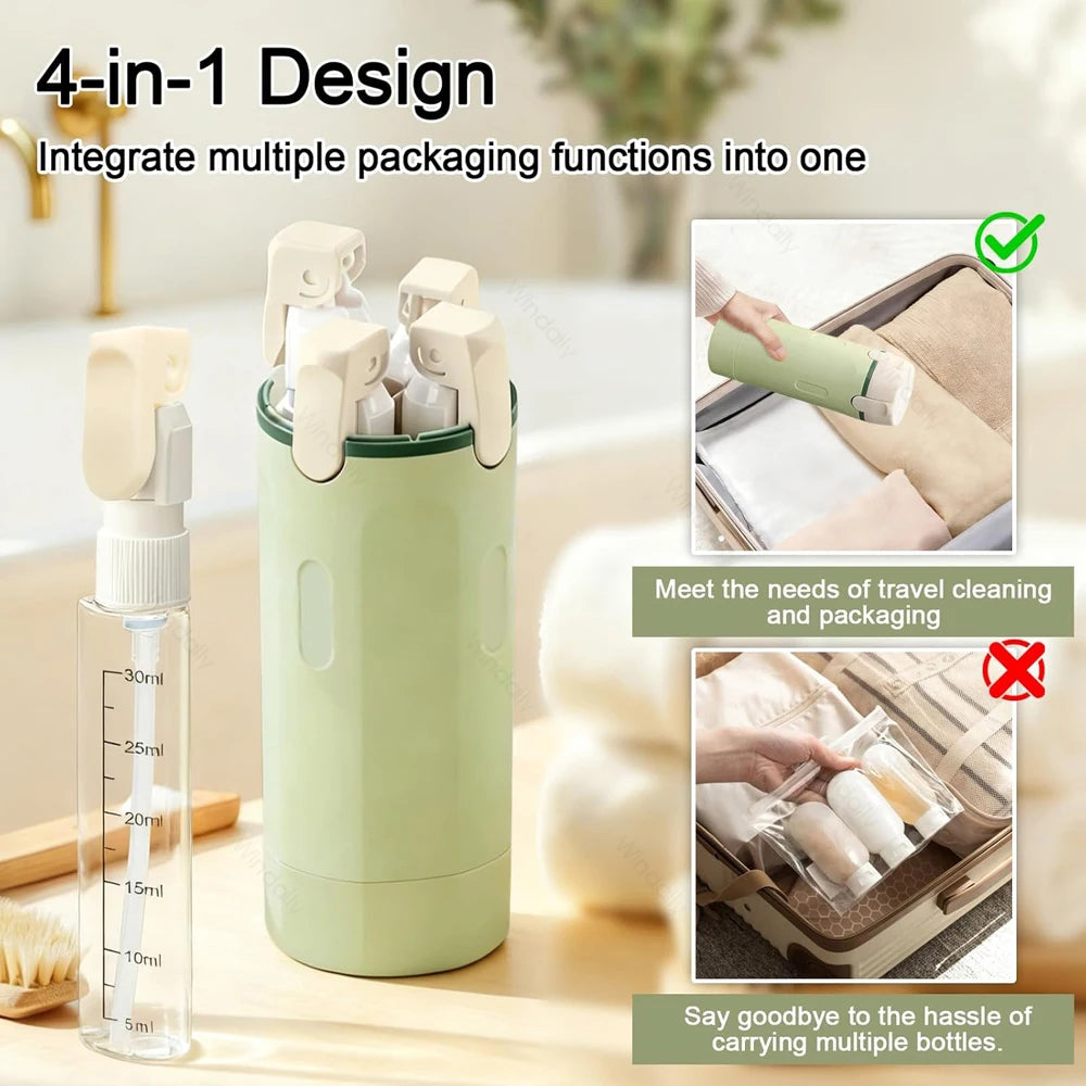 4-in-1 Leak-Proof Travel Dispenser Bottles 30ml – Portable Set Travel Dispenser Set Qst