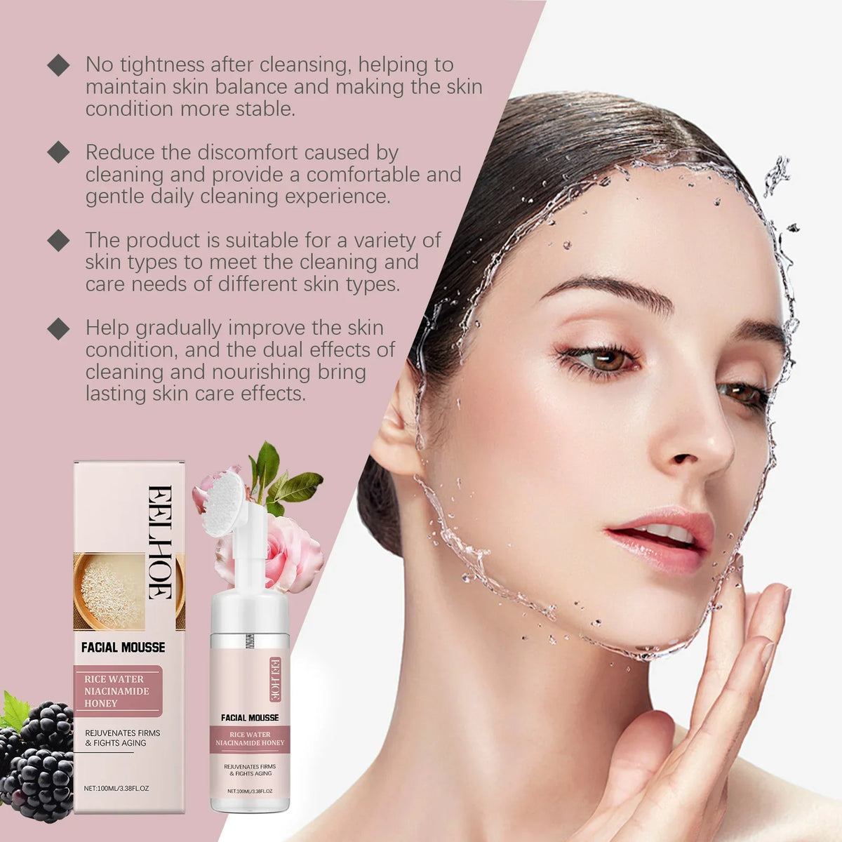 Rice Water Cleansing Mousse – Oil Control & Deep Pore Cleanser Foaming Face Cleanser Qme