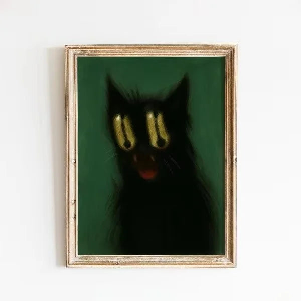 Peeping Black Cat Canvas Wall Art – Funny Minimalist Poster