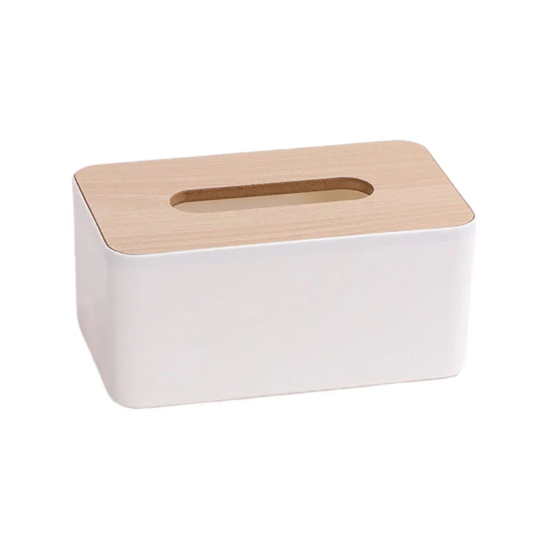 Bamboo Rectangular Tissue Box Cover – Waterproof Elegant Tissue Box Cover Qme White