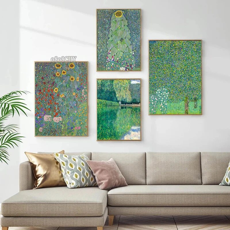 Gustav Klimt Flower Garden Canvas Print – Nordic Wall Art Canvas Wall Art Qst