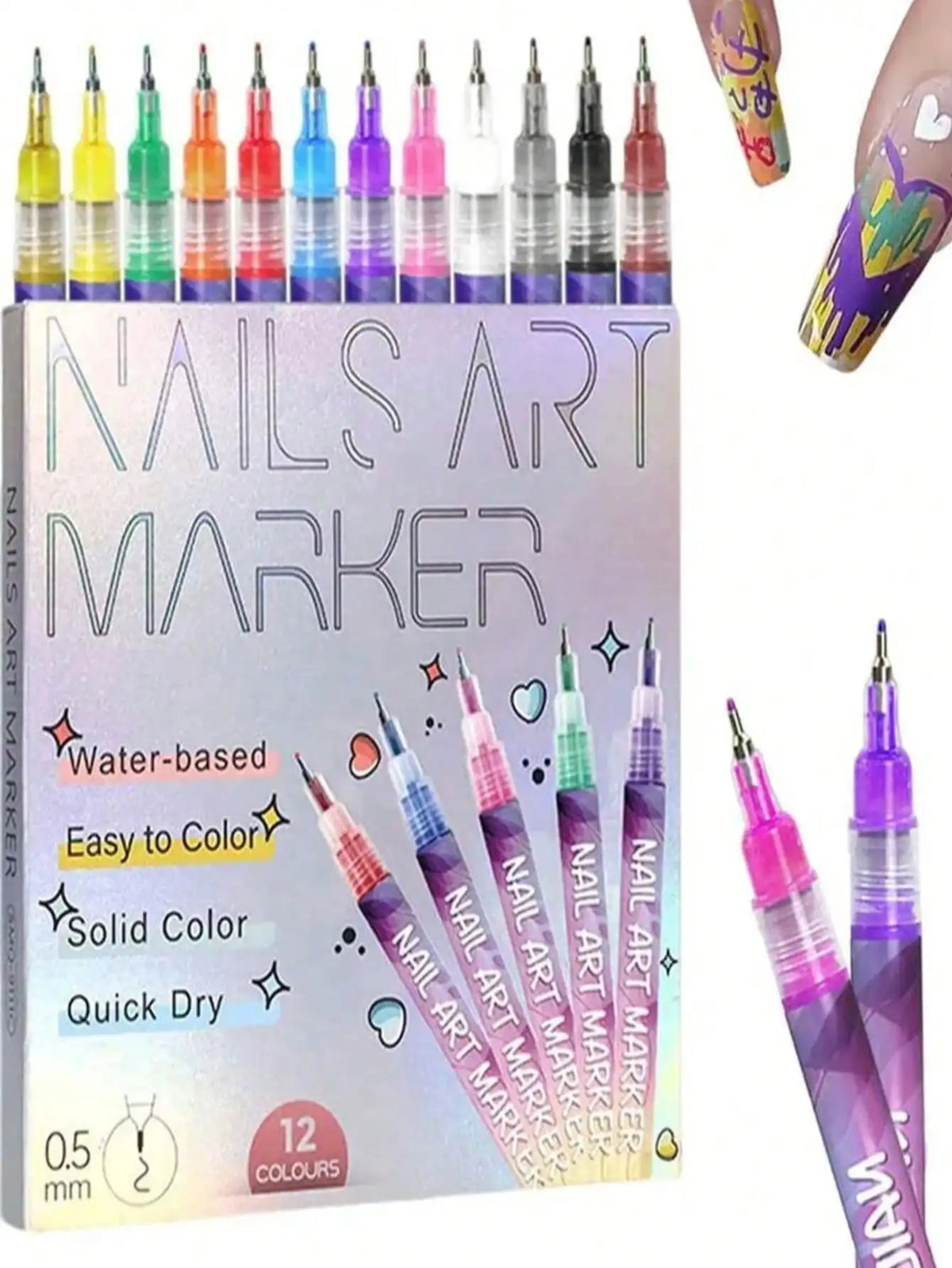 12-Piece 3D Nail Art Pen Set – DIY Drawing & Decoration Markers Nail Art Pen Set Qme