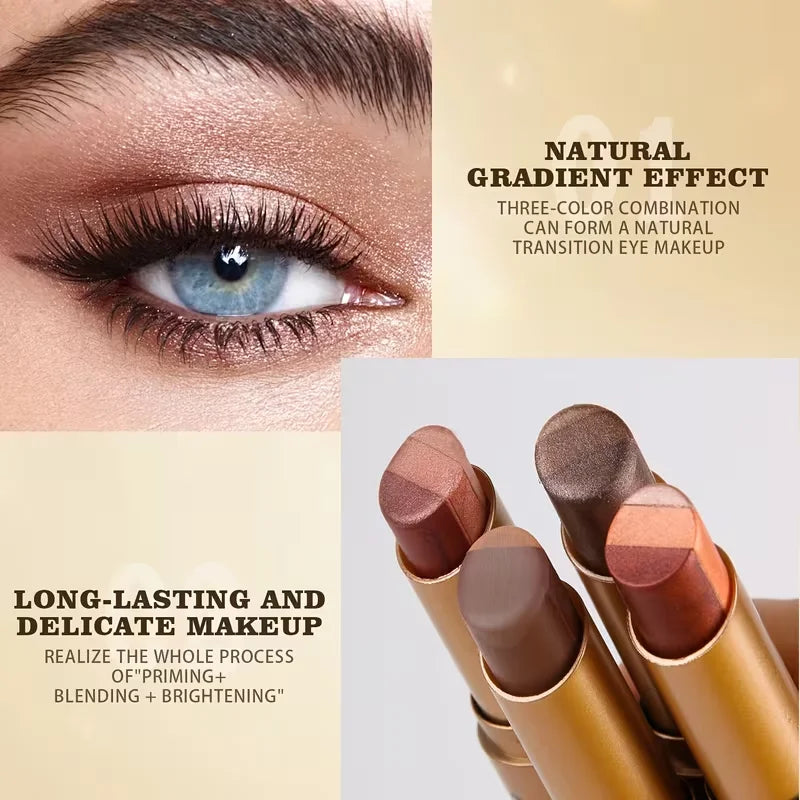 3-Color Gradient Glitter Eyeshadow Stick Pencil | Shimmer Eyeshadow Stick Pencil Qme