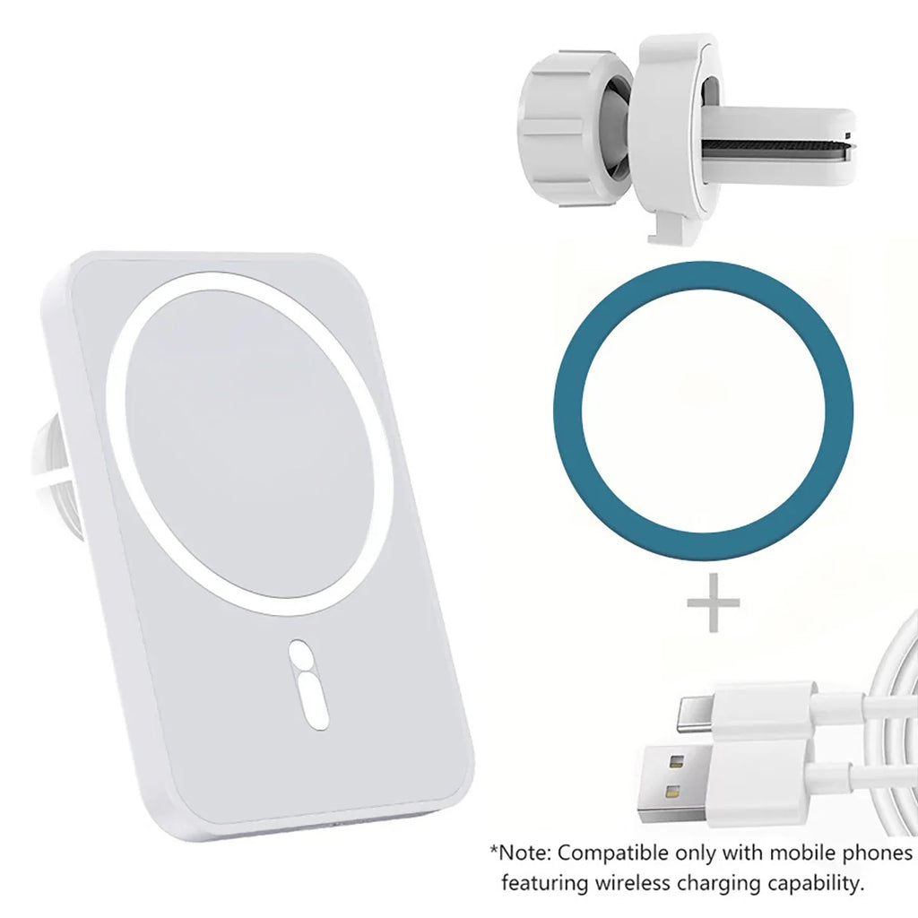 Magnetic Wireless Car Charger Phone Holder – 15W Fast Charge Wireless Car Charger Qme WHITE