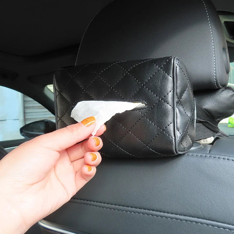 Checkered Leather Car Seat Back Tissue Box Holder | Qme Car Tissue Box Holder Qme