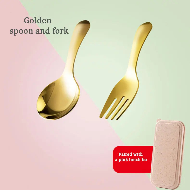 Kids' Portable 304 Stainless Steel Tableware Set – Spoon & Fork Kids Cutlery Set Qme Golden