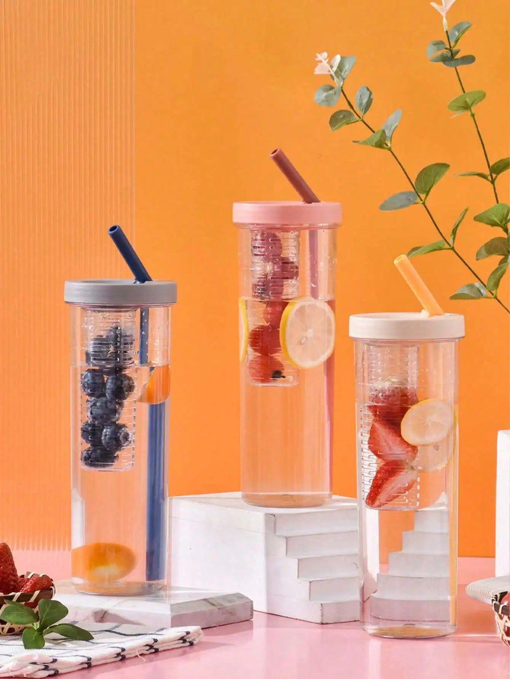 Leak-Proof Sports Water Bottle with Filter & Folding Straw Sports Water Bottle Qme