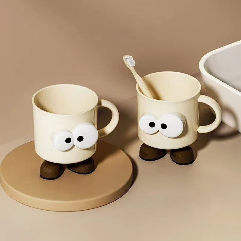 Cute Cartoon Toothbrush & Mouthwash Cup for Couples Bathroom Rinse Cup Qme