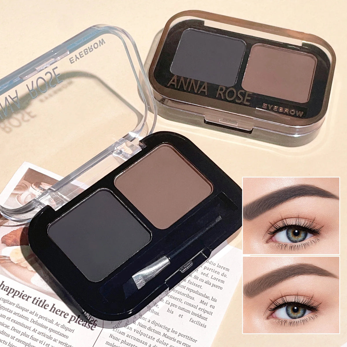 2-Color Eyebrow Powder Palette Black & Brown | Qme Makeup Eyebrow Powder Palette Qme E1802-03