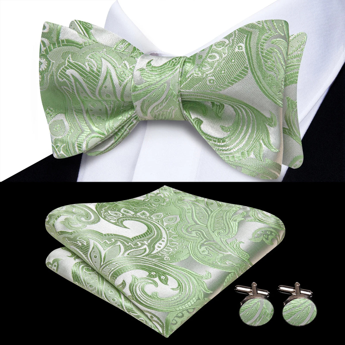 Men's Bow Tie, Pocket Square & Cufflinks Set | Hi-Tie Bow Tie Gift Set Qme HT-LH-2298