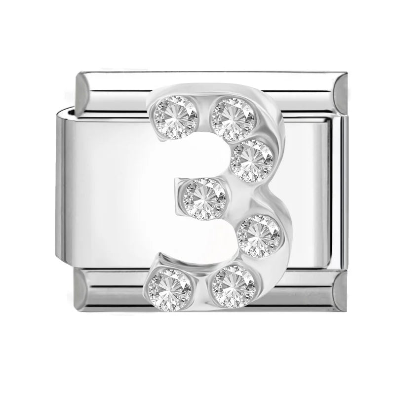 Zircon Number Italian Charm Links 0-9 | Stainless Steel DIY