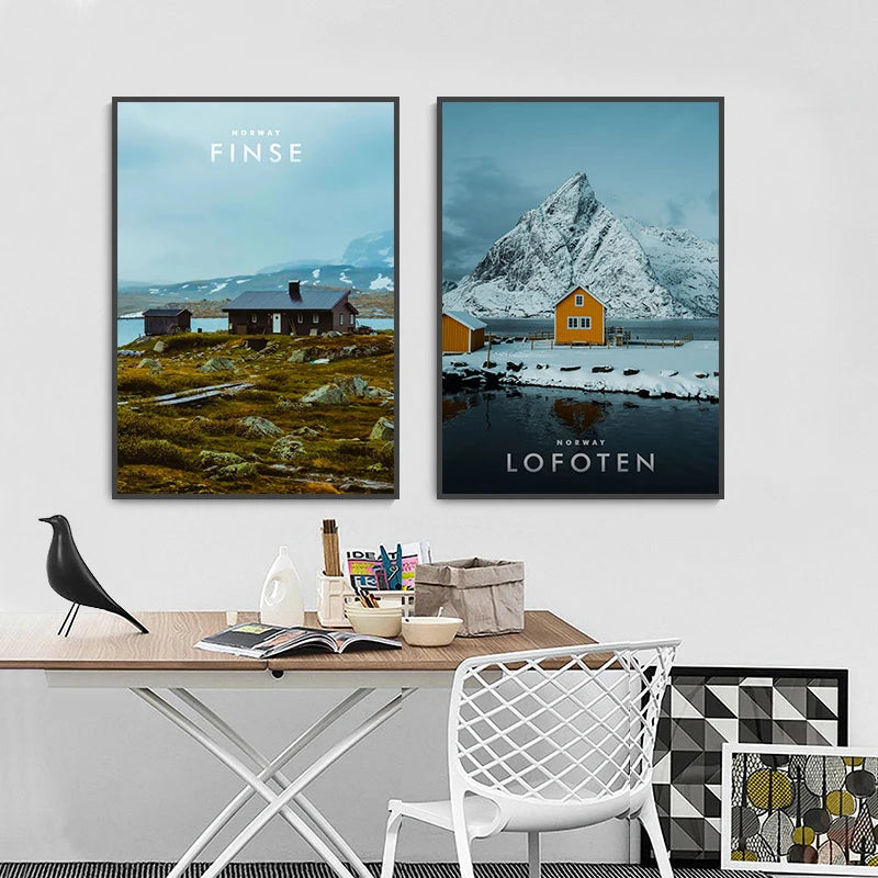 Norway Aurora Mountain Canvas Wall Art Print – Unframed Poster Canvas Wall Art Qst