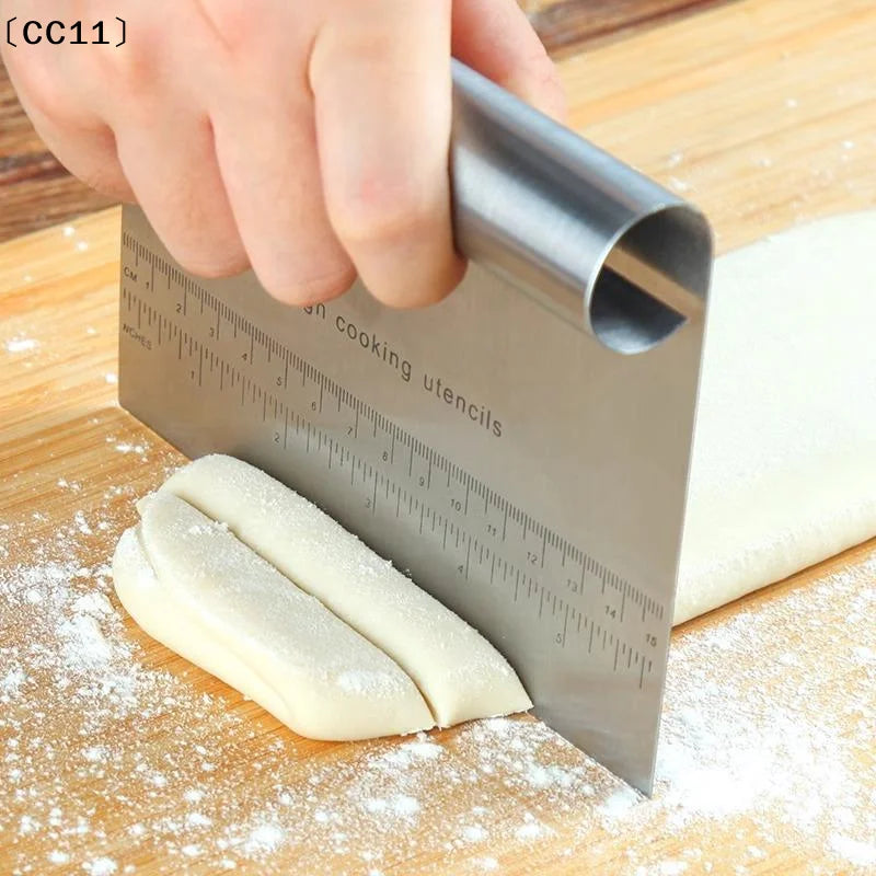 Stainless Steel Dough Scraper & Pizza Cutter with Measuring Scale Dough Scraper & Cutter Qme