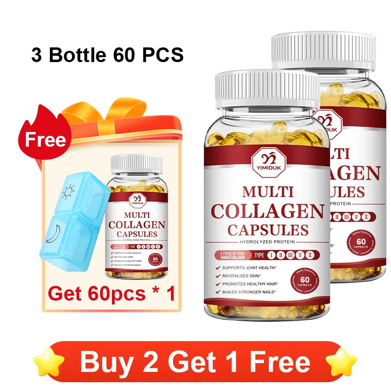 YIMIDUK Multi Collagen Peptides 1500mg – Skin, Hair & Nails Collagen Supplement Qst 3 x 60pcs Improve